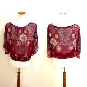 Elegant Burgundy Sheer Women's Top